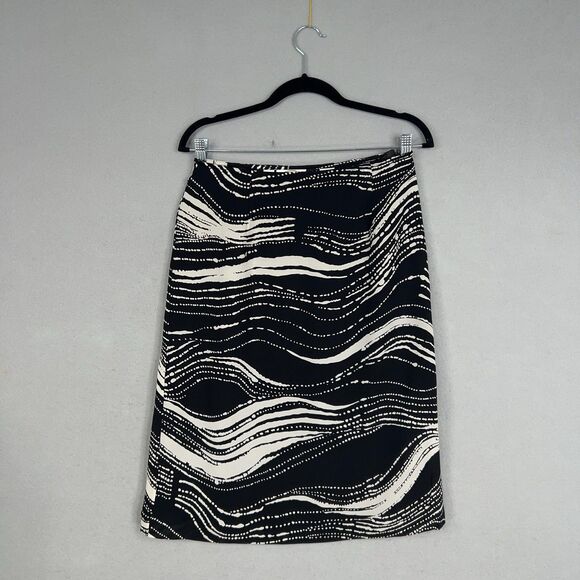 Talbots Skirt Womens 6 Black White Wave Print Pure Silk Career Office Luxury - Picture 1 of 16